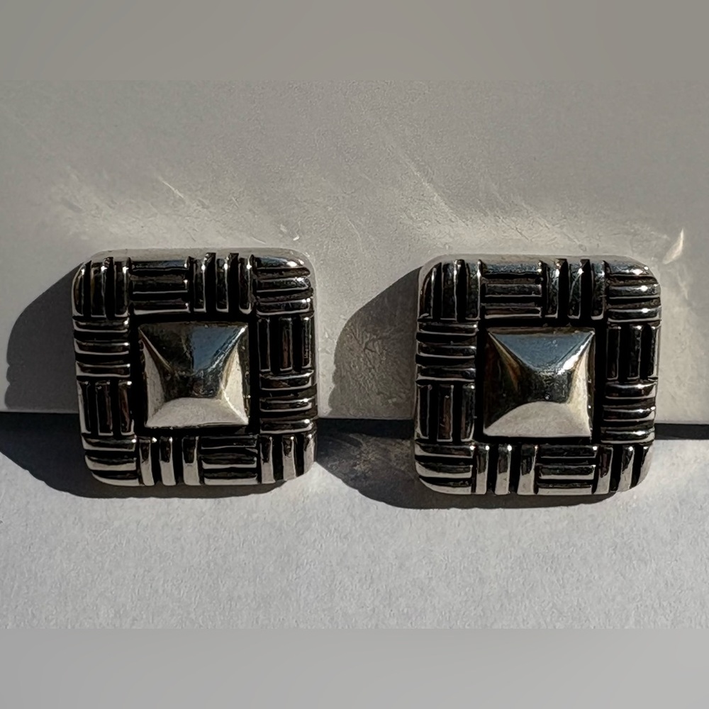 Barry Kieselstein-Cord Sterling Silver Square Clip Earrings